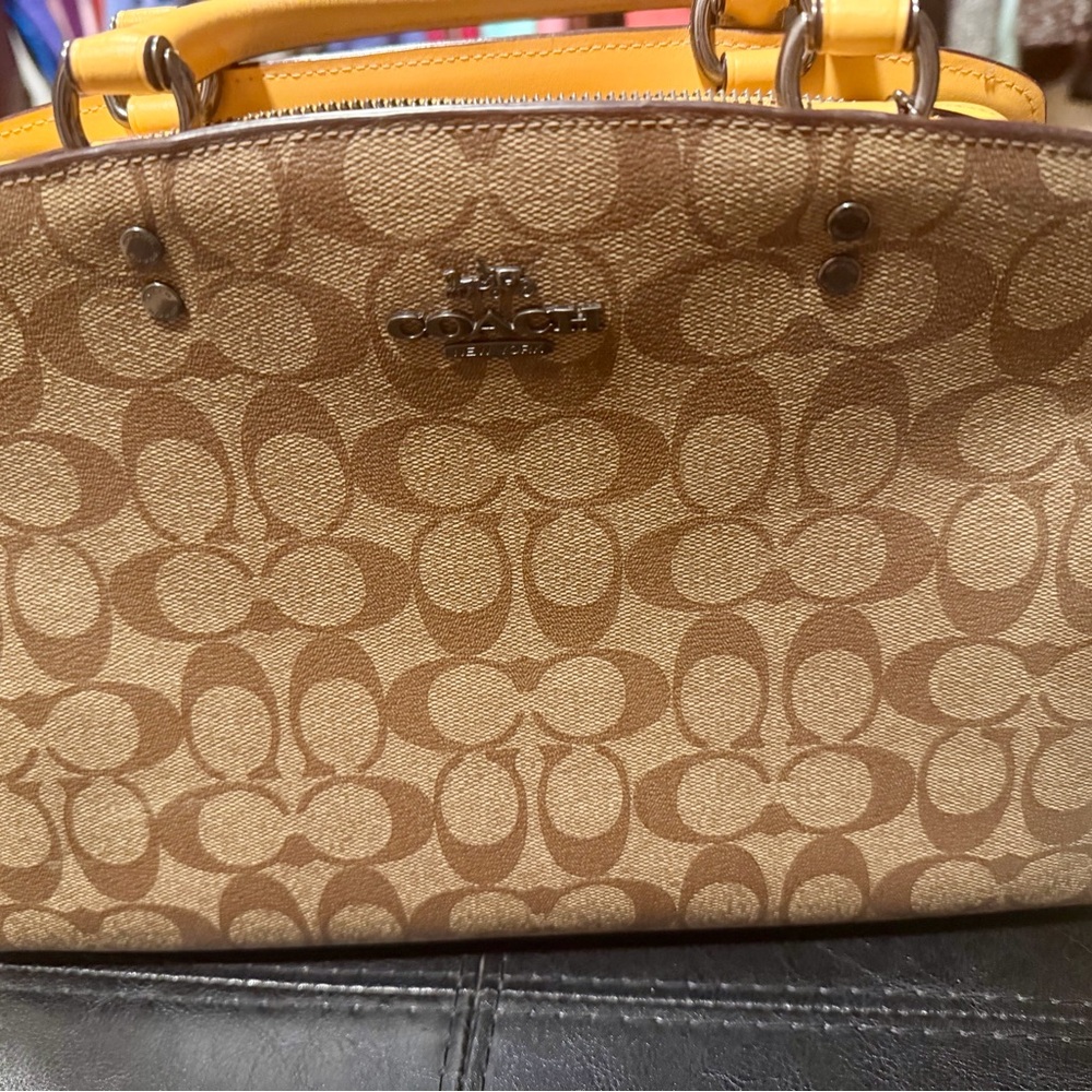Coach Signature Beige and Yellow Satchel Purse